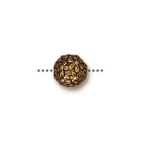 Floral Round Bead, Antiqued Gold Plate, 20 per Pack