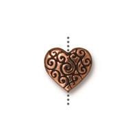 Heart Scroll Bead, Antiqued Copper Plate, 20 per Pack