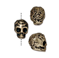 Rose Skull Bead, Oxidized Brass Plate, 20 per Pack