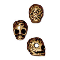 Skull Large Hole Bead, Antiqued Gold Plate, 20 per Pack