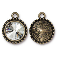 Beaded Rivoli Drop with 12mm Crystal, Oxidized Brass Plate, 6 per Pack