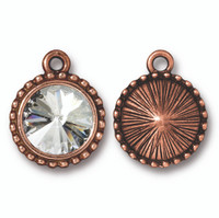 Beaded Rivoli Drop with 12mm Crystal, Antiqued Copper Plate, 6 per Pack