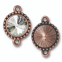 Beaded Rivoli Link with 12mm Crystal, Antiqued Copper Plate, 6 per Pack