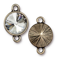 Plain Rivoli Link with 12mm Crystal, Oxidized Brass Plate, 6 per Pack