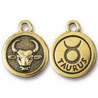 Taurus Charm, Antiqued Gold Plate, 20 per Pack