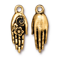 Blossom Hand Charm, Antiqued Gold Plate, 20 per Pack