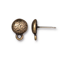 Hammertone Round Earring Post, Oxidized Brass Plate, 10 per Pack