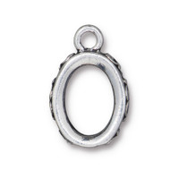 Oval Scroll 14x10mm Bezel Pendant, Antiqued Silver Plate, 10 per Pack