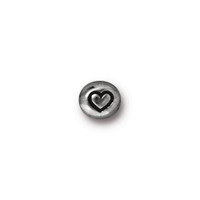 Heart Symbol Bead, Antiqued White Bronze Plate, 20 per Pack
