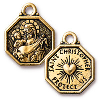 St, Christopher Charm, Antiqued Gold Plate, 10 per Pack