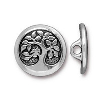 Bird in a Tree Button, Antiqued Silver Plate, 20 per Pack