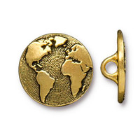 Earth Button, Antiqued Gold Plate, 20 per Pack