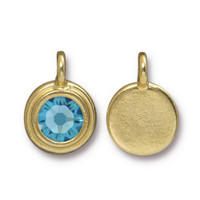 Aquamarine Stepped Charm, Gold Plate, 10 per Pack