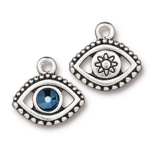 Evil Eye Charm With Crystal SS20, Antiqued Silver Plate, 6 per Pack