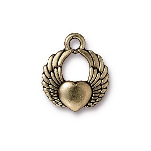 Winged Heart Charm, Oxidized Brass Plate, 20 per Pack
