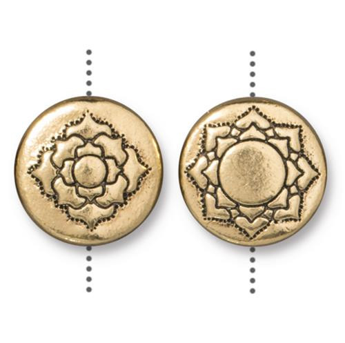 Lotus 14mm Puffed Bead, Antiqued Gold Plate, 10 per Pack
