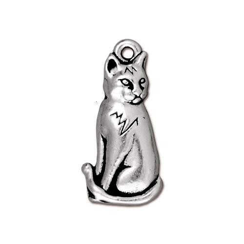 Sitting Cat Charm, Antiqued Silver Plate, 10 per Pack