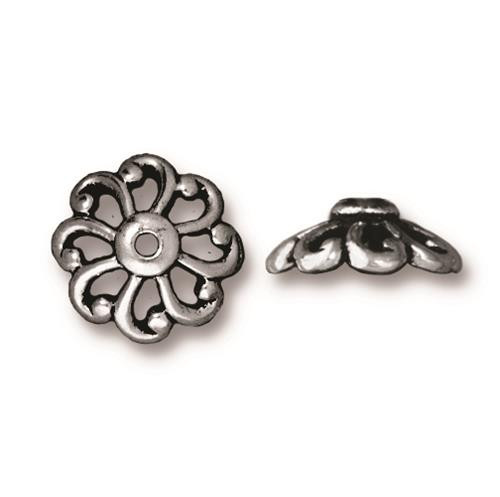 Open Scalloped 12mm Bead Cap, Antiqued Silver Plate, 20 per Pack