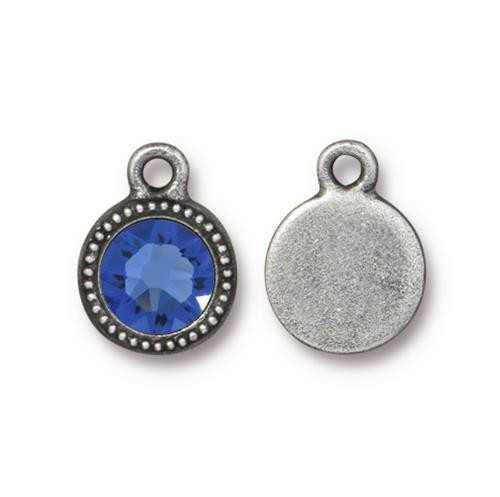 Sapphire Beaded Drop, Antiqued Pewter, 10 per Pack