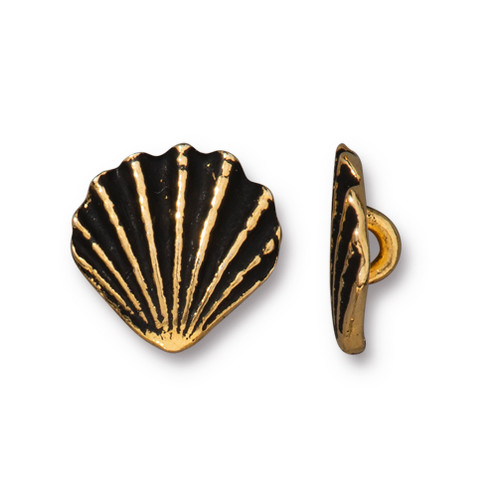 Scallop Shell Button, Antiqued Gold Plate, 20 per Pack