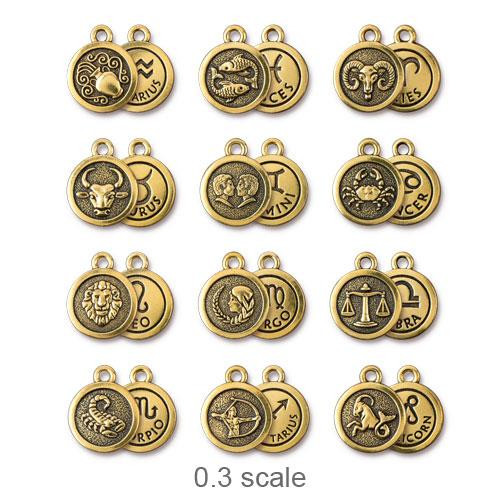 Zodiac Charm Starter Set, Antiqued Gold Plate, 1 per Pack