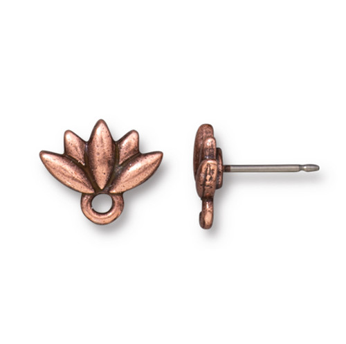 Lotus Earring Post, Antiqued Copper Plate, 10 per Pack