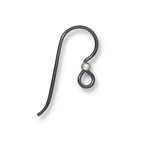 French Hook Ear Wire with 2mm Sterling Silver Bead, Niobium Oxidized Black, 50 per Pack