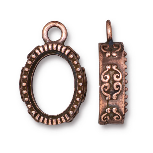 Oval Scroll 14x10mm Bezel Pendant, Antiqued Copper Plate, 10 per Pack
