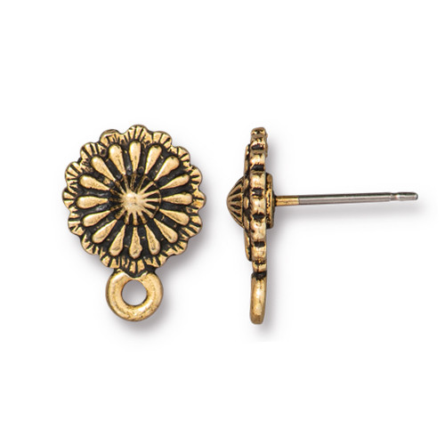 Concho Earring Post, Antiqued Gold Plate, 10 per Pack