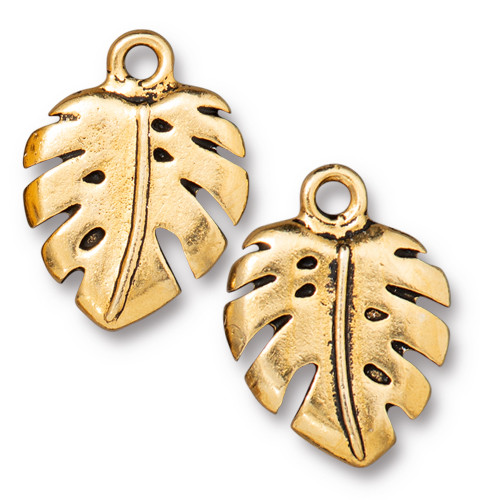 Monstera Charm, Antiqued Gold Plate, 20 per Pack