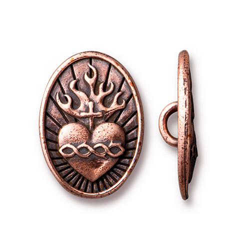 Sacred Heart Button, Antiqued Copper Plate, 20 per Pack
