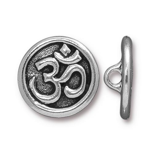 Om Button, Antiqued Silver Plate, 20 per Pack