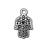 Hamsa Hand Charm, Antiqued Silver Plate, 20 per Pack