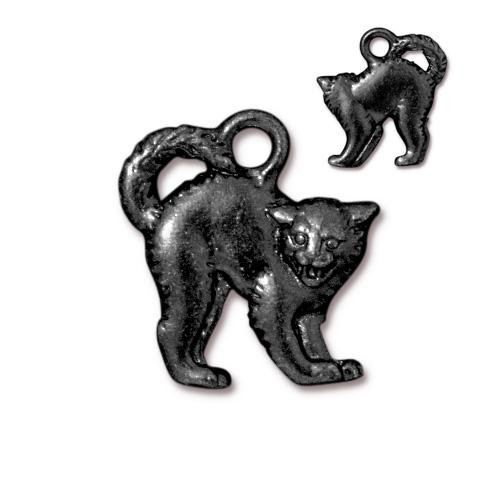 TierraCast Pewter Halloween Charms-ANTIQUE Silver Scary Cat (2)