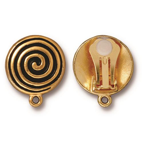 Spiral Clip-on Earring, Antiqued Gold Plate, 6 per Pack - TierraCast, Inc.