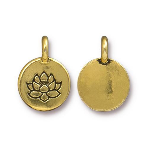 Lotus Charm, Antiqued Gold Plate, 20 