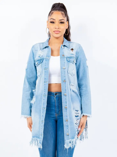 Distressed Denim Shacket