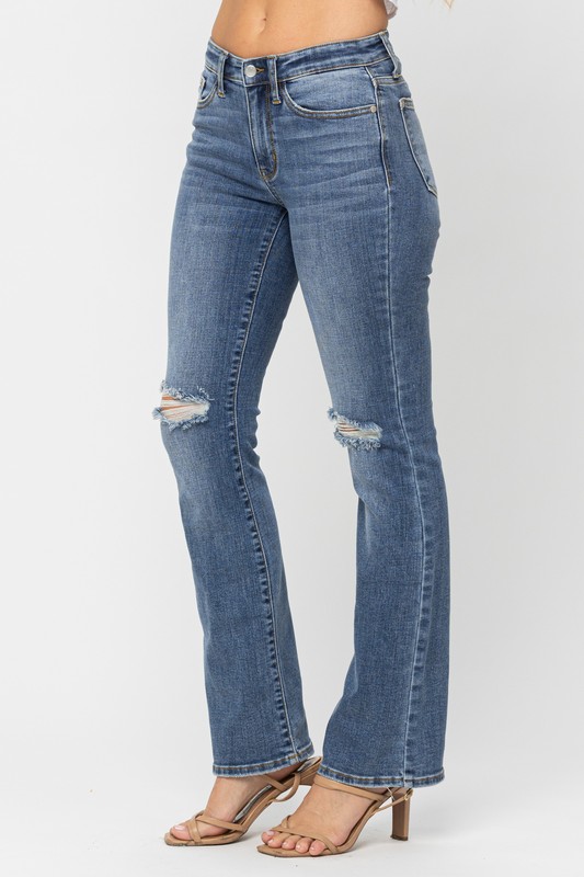 Midrise Destroyed Bootcut Jeans