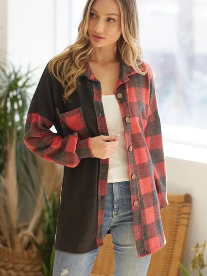 Plaid Colorblock Shacket