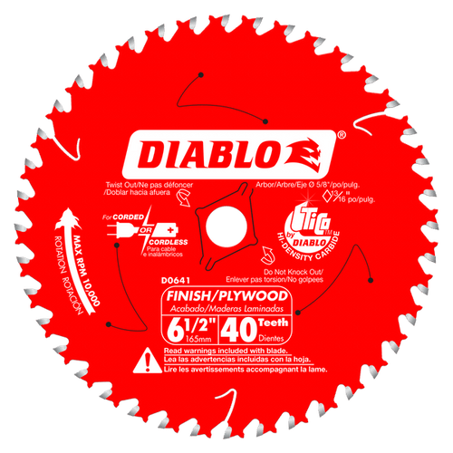 carbide tipped circular saw blade,6-1/2" circular blade for wood,finishing blade,5/8" arbor,Diamond Knockout,plywood blade