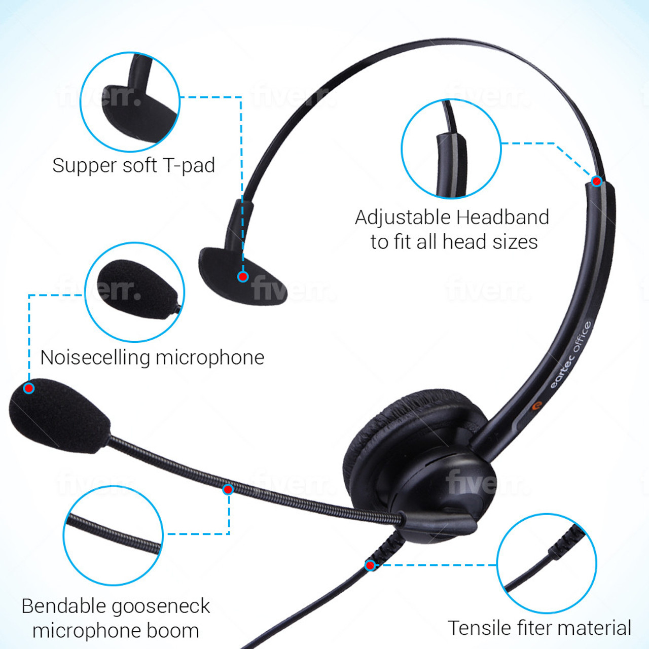 Agfeo DECT15 / DECT30 compatible mono ultra flex boom headset - EAR308