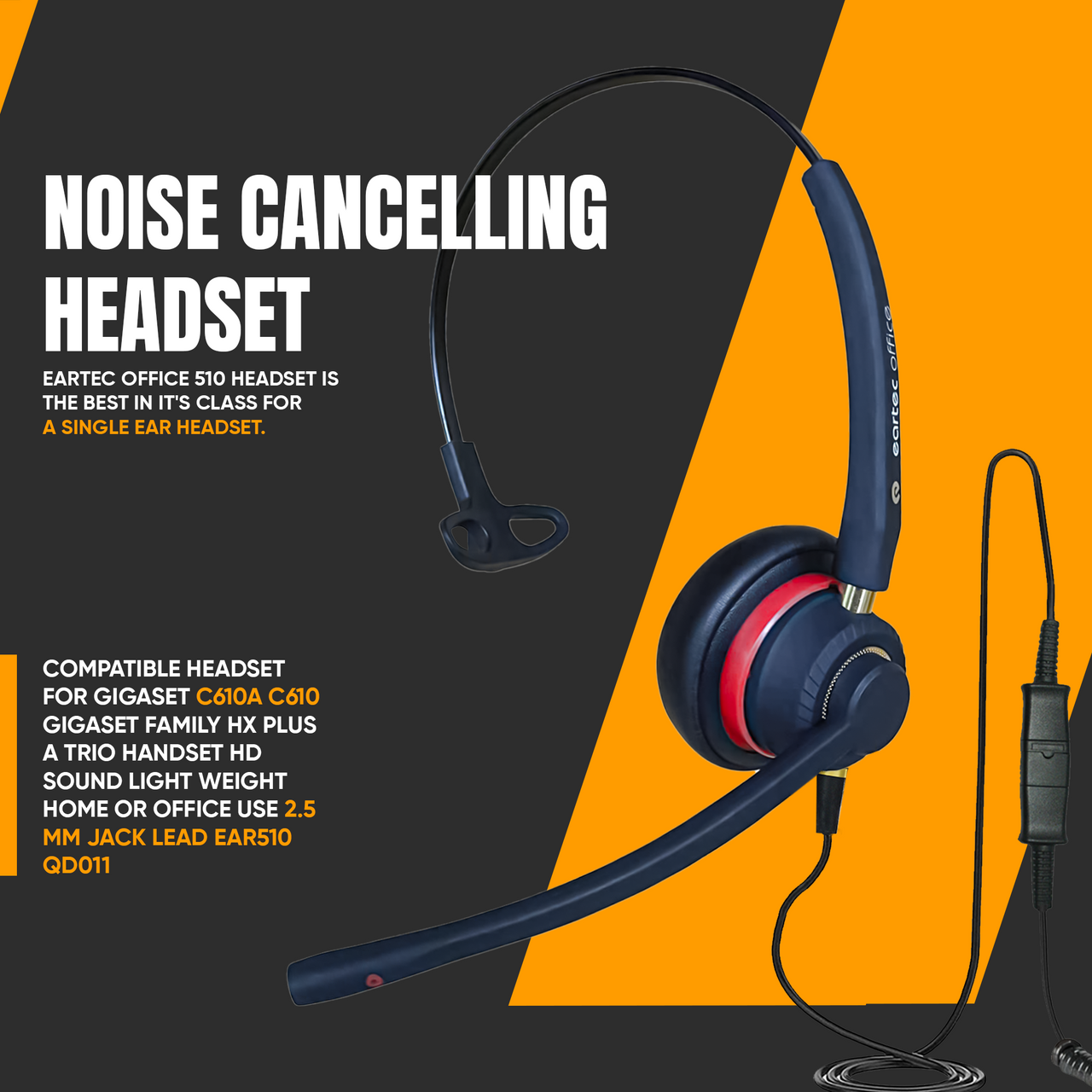 Eartec Office 510 Monaural Flex Boom Headset - EAR510