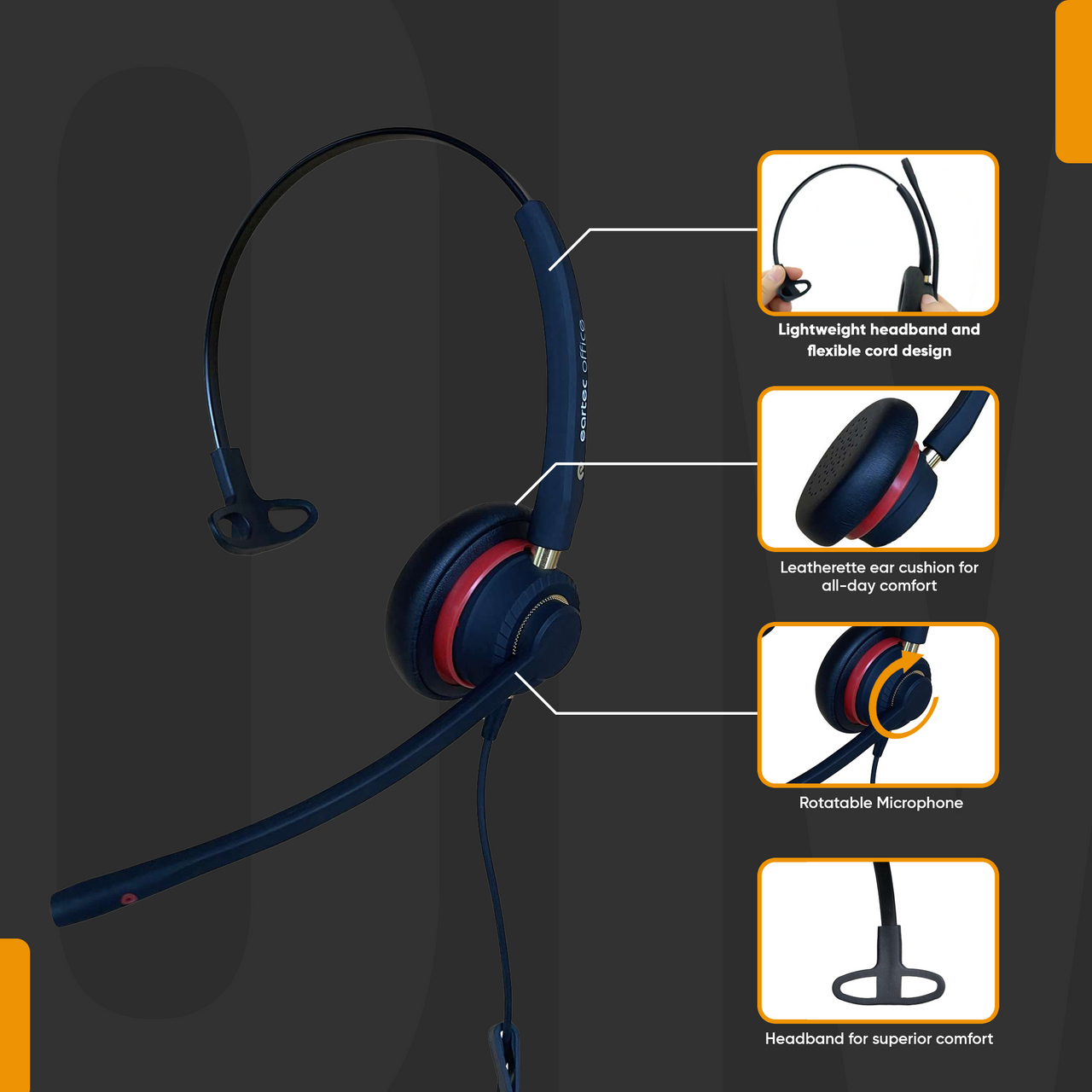 Eartec Office 510 Monaural Flex Boom Headset - EAR510