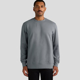 A grey hoodie is displayed, featuring a simple design and a round neckline. It has a logo on the front.