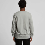 A grey crew jumper with a relaxed fit, featuring long sleeves and a round neck. The back view is displayed.