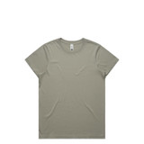 A faded olive green t-shirt with a crew neckline and short sleeves, featuring a subtle logo.