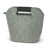 A grey cooler bag with a handle, made from felt material, featuring a minimalist design.