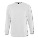 A light grey unisex crew jumper with long sleeves and a round neckline. It features a logo on the interior tag.