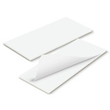 A white notepad with a full-colour cover, showing sheets that can be peeled away. It includes a branding logo.