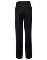 Men's black wool blend stretch pants with a flexi waist, featuring two back pockets and a tailored fit.